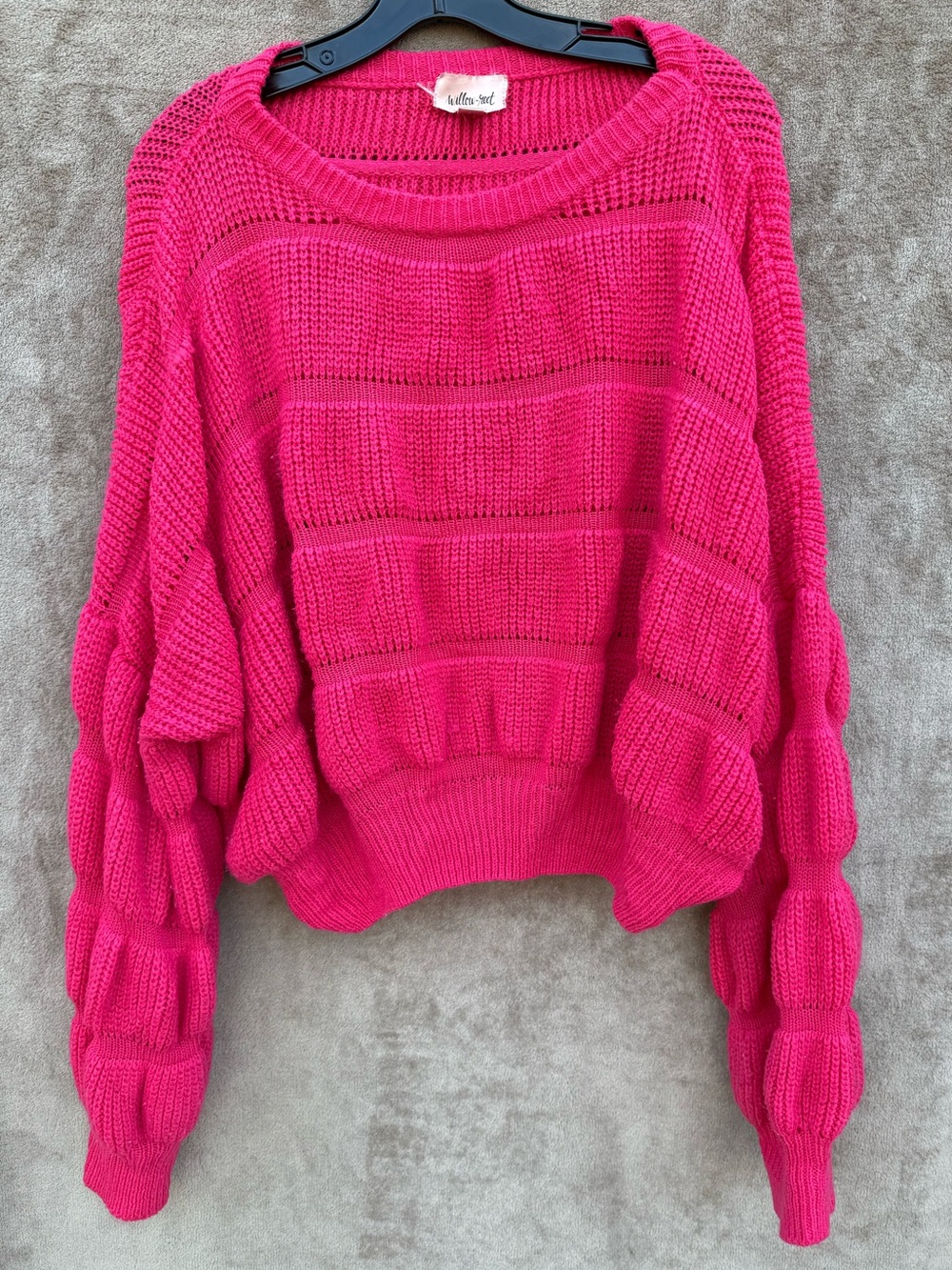 Willow & Root Bubble Sleeve Open-Weave Sweater